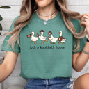 Medium Light Green Just A Football Goose Comfort Colors Tee, Silly Goose Printed Tee, Game Day Football Goose 
