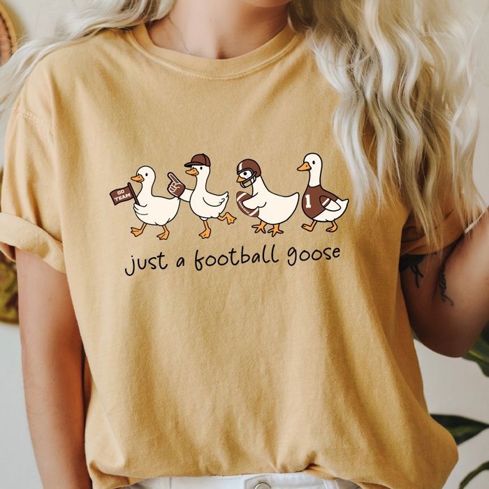 Just A Football Goose Comfort Colors Tee, Silly Goose Printed Tee, Game Day Football Goose 