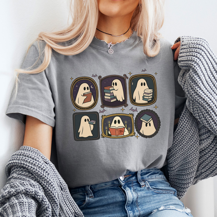 Spooky Ghost Gallery Wall Comfort Colors Tee, Haunted Picture Frames Printed Tee, Halloween Ghost Shirt