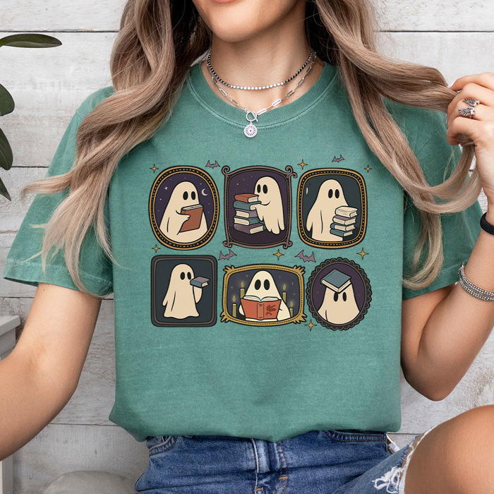 Spooky Ghost Gallery Wall Comfort Colors Tee, Haunted Picture Frames Printed Tee, Halloween Ghost Shirt