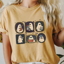 Small Mustard Spooky Ghost Gallery Wall Comfort Colors Tee, Haunted Picture Frames Printed Tee, Halloween Ghost Shirt
