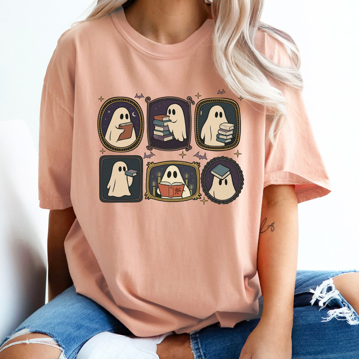 Spooky Ghost Gallery Wall Comfort Colors Tee, Haunted Picture Frames Printed Tee, Halloween Ghost Shirt