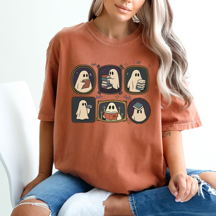 Spooky Ghost Gallery Wall Comfort Colors Tee, Haunted Picture Frames Printed Tee, Halloween Ghost Shirt
