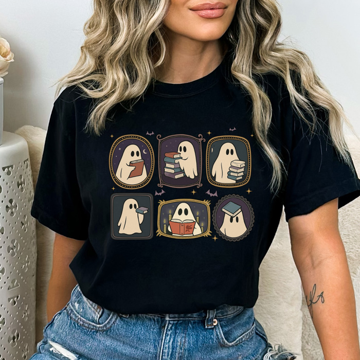 Spooky Ghost Gallery Wall Comfort Colors Tee, Haunted Picture Frames Printed Tee, Halloween Ghost Shirt