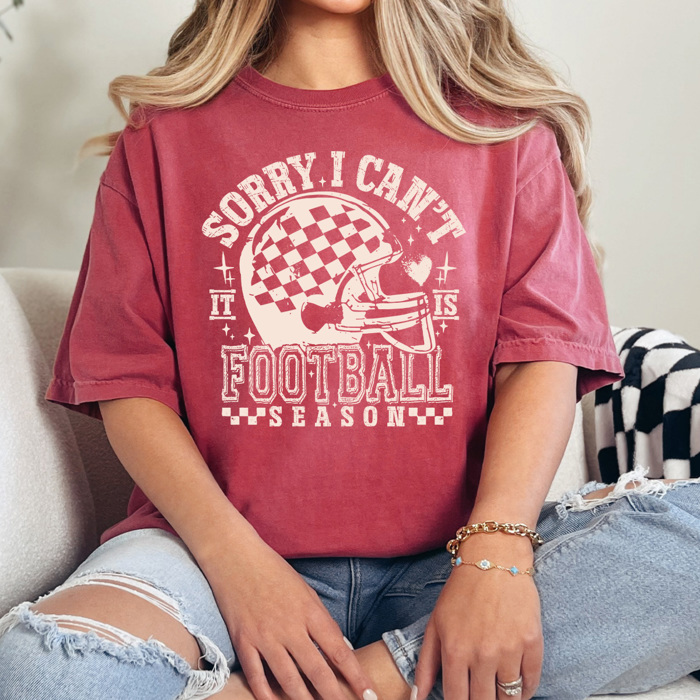 Sorry I Can't It Is Football Season Comfort Colors Tee, Funny Football Mom Printed Tee, Funny Game Day Shirt 