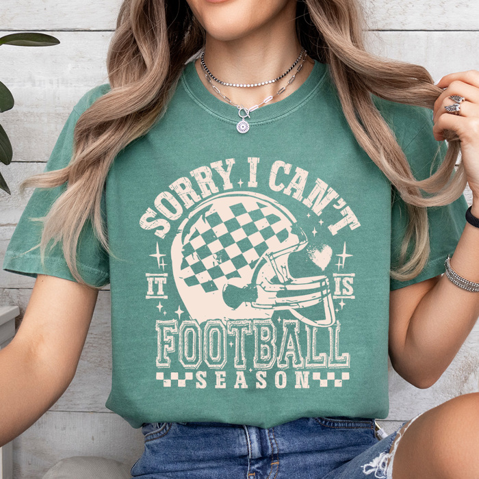 Sorry I Can't It Is Football Season Comfort Colors Tee, Funny Football Mom Printed Tee, Funny Game Day Shirt 