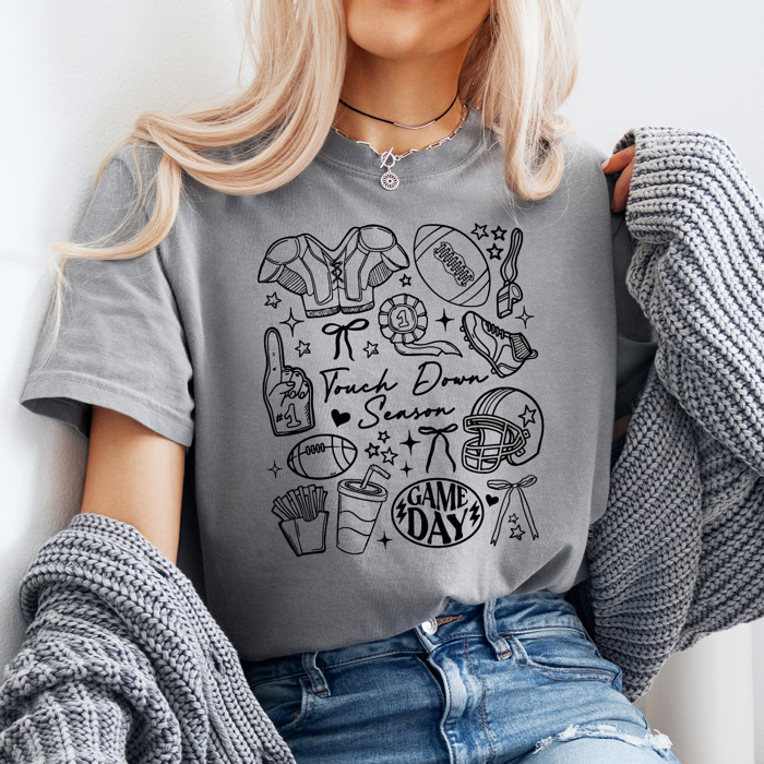 Touch Down Season Football Comfort Colors Tee, Trendy Game Day Collage Printed Tee, Football Season Shirt 