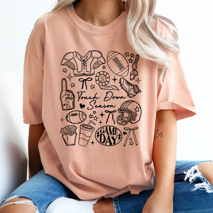 Touch Down Season Football Comfort Colors Tee, Trendy Game Day Collage Printed Tee, Football Season Shirt 