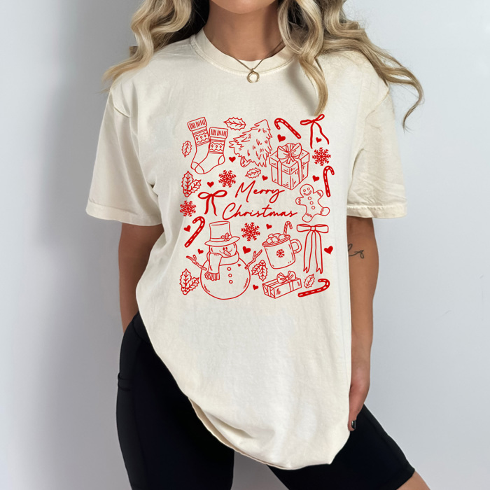 Merry Chirstmas Comfort Colors Tee, Holiday Printed Tee 