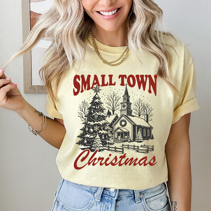Samll Town Christmas Comfort Colors Tee, Holiday Graphic Tee, Winter Wonderland Shirt 
