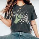 Medium Pepper Frankenstein And Skeleton Pinky Promise Comfort Colors, Halloween Spooky Graphic Tee, Halloween Checkered Printed Tee