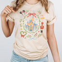 XXL Cream Theme Park Castle Christmas Graphic Tee, Watercolor Holiday Graphic Shirt, Theme Park Mouse 