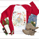 XXL White Theme Park Castle Christmas Graphic Tee, Watercolor Holiday Graphic Shirt, Theme Park Mouse 