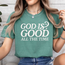 XL Light Green God Is Good All The Time Comfort Colors Tee, Jesus Printed Tee, Religious Graphic Tee 