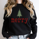 Medium Black Merry Tree Fleece Sweatshirt, Holiday Sweatshirt, Merry Christmas Pull Over