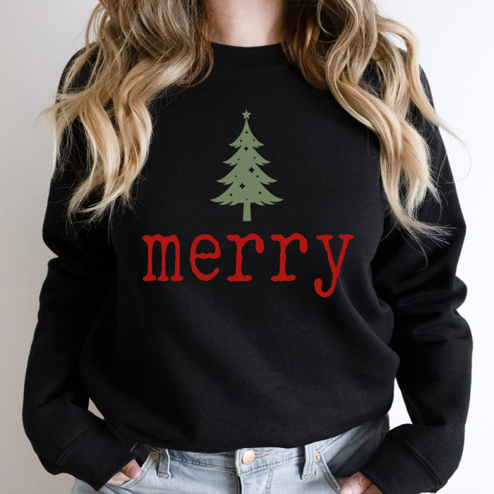 Merry Tree Fleece Sweatshirt, Holiday Sweatshirt, Merry Christmas Pull Over