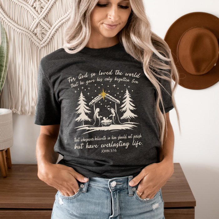 For God So Loved The World Graphic Tee, Chirstmas, Birth Of Jesus Holiday Shirt 