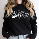 Small Black Nativity Believe Fleece Sweatshirt, Holly Night Graphic Sweatshirt, Jesus Holiday Pullover 