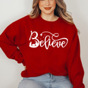 Large Red Nativity Believe Fleece Sweatshirt, Holly Night Graphic Sweatshirt, Jesus Holiday Pullover 