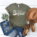 Large Olive Believe Nativity Graphic Tee, Jesus Birth Printed Tee, Christmas Shirt 
