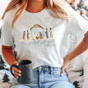 Medium Ash Gray The Greatest Gift Of All Graphic Tee, Christmas Nativity Shirt, Jesus Birth Watercolor Tee