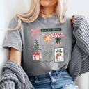 Medium Gray Merry And Bright Christmas Comfort Colors Tee, Holiday Collage Shirt, Snowman, Christmas Tree, Candy Can