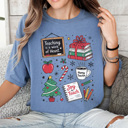 XL Blue Jean Teacher Christmas Comfort Colors Tee, Joy To Teach Holiday Graphic Tee, Christmas School Shirt 