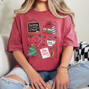 Medium Crismon Teacher Christmas Comfort Colors Tee, Joy To Teach Holiday Graphic Tee, Christmas School Shirt 