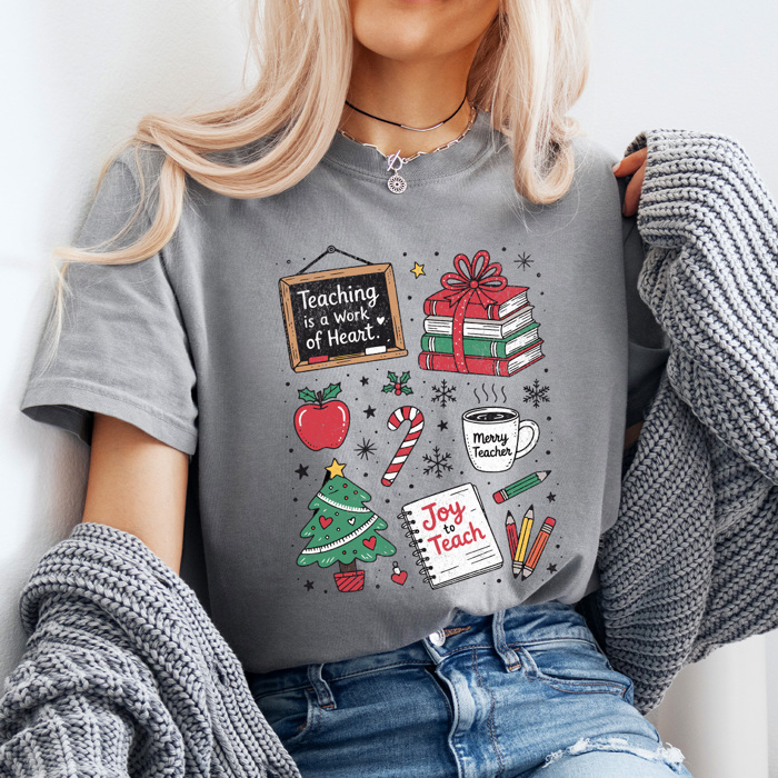 Teacher Christmas Comfort Colors Tee, Joy To Teach Holiday Graphic Tee, Christmas School Shirt 