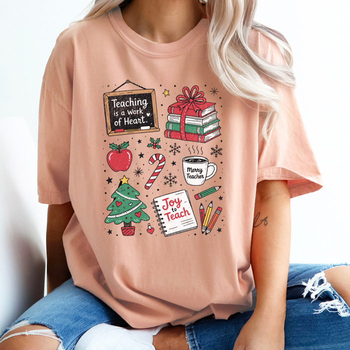 Teacher Christmas Comfort Colors Tee, Joy To Teach Holiday Graphic Tee, Christmas School Shirt 