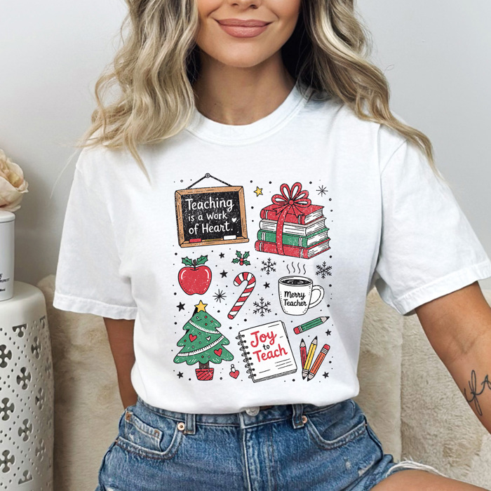Teacher Christmas Comfort Colors Tee, Joy To Teach Holiday Graphic Tee, Christmas School Shirt 