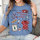 Small Blue Jean Merry And Caring Christmas Comfort Colors Tee, Nurse Holiday Graphic Tee, Christmas Doctor Shirt 