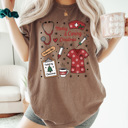Small Espresso Merry And Caring Christmas Comfort Colors Tee, Nurse Holiday Graphic Tee, Christmas Doctor Shirt 