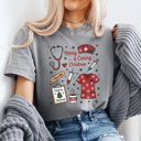 Large Gray Merry And Caring Christmas Comfort Colors Tee, Nurse Holiday Graphic Tee, Christmas Doctor Shirt 