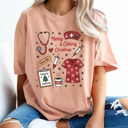 Large Peachy Merry And Caring Christmas Comfort Colors Tee, Nurse Holiday Graphic Tee, Christmas Doctor Shirt 