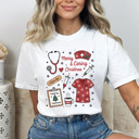 XL White Merry And Caring Christmas Comfort Colors Tee, Nurse Holiday Graphic Tee, Christmas Doctor Shirt 