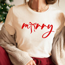 XL Cream Merry Bow Christmas Graphic Tee, Holiday Coquette Shirt, Girly Christmas Tee