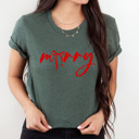 Small Forest Green Merry Bow Christmas Graphic Tee, Holiday Coquette Shirt, Girly Christmas Tee