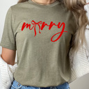 Medium Olive Merry Bow Christmas Graphic Tee, Holiday Coquette Shirt, Girly Christmas Tee