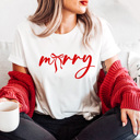 Large White Merry Bow Christmas Graphic Tee, Holiday Coquette Shirt, Girly Christmas Tee