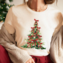 Large Cream Christmas Tree Bow Graphic Tee, Coquette Holiday Tee, Christmas Tree Shirt 