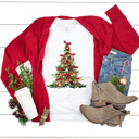 Large White Christmas Tree Bow Graphic Tee, Coquette Holiday Tee, Christmas Tree Shirt 