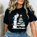 Medium Black Festive Snowmen Comfort Colors Tee, Winter Snow Graphic Tee, Snowman Shirt
