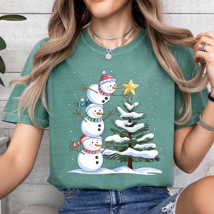 Festive Snowmen Comfort Colors Tee, Winter Snow Graphic Tee, Snowman Shirt