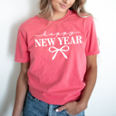 Large Watermelon Happy New Year Bow Comfort Colors Tee, Coquette New Years Graphic Tee, 2026 New Years Party Shirt