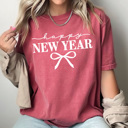  Happy New Year Bow Comfort Colors Tee, Coquette New Years Graphic Tee, 2026 New Years Party Shirt