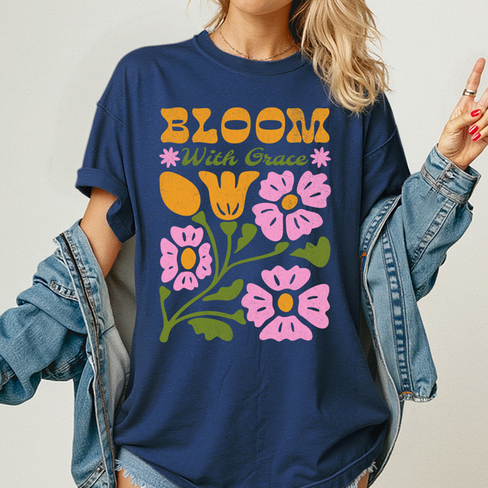 Bloom With Grace Comfort Colors Tee, Whimsical Flowers Graphic Tee, Spring Floral Shirt