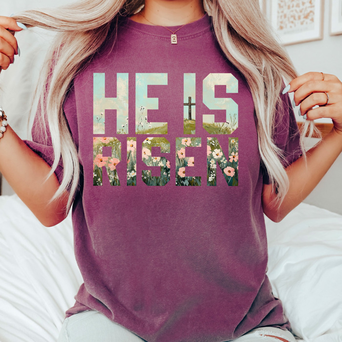 He Is Risen Comfort Colors Tee, Easter Worship Floral Graphic Tee, Spring Jesus Shirt 