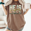 Small Espresso He Is Risen Comfort Colors Tee, Easter Worship Floral Graphic Tee, Spring Jesus Shirt 