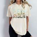 XL Ivory He Is Risen Comfort Colors Tee, Easter Worship Floral Graphic Tee, Spring Jesus Shirt 